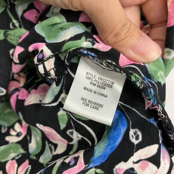 Adrienne Vittadini Black Multi Color Floral V Neck Lace Detail Popover Blouse XL - Picture 8 of 10